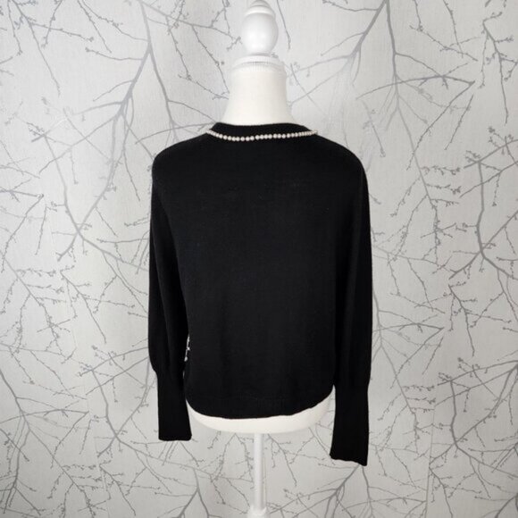 Nanette Lepore Black Wool Pearl Embellished Full Zip Cardigan - Picture 5 of 7